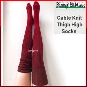 Anthropologie Peony & Moss Thigh High Boot Socks Over Knee OTK Cable Knit Red
